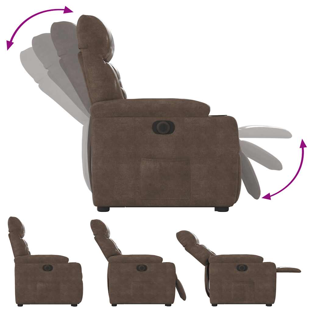 Fauteuil inclinable électrique marron tissu microfibre