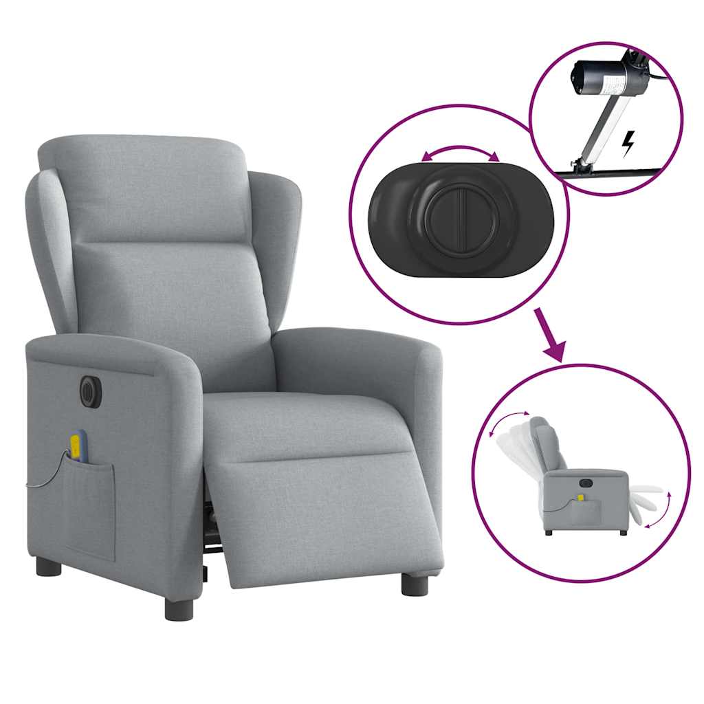 Fauteuil de massage inclinable électrique gris clair tissu - XIOS