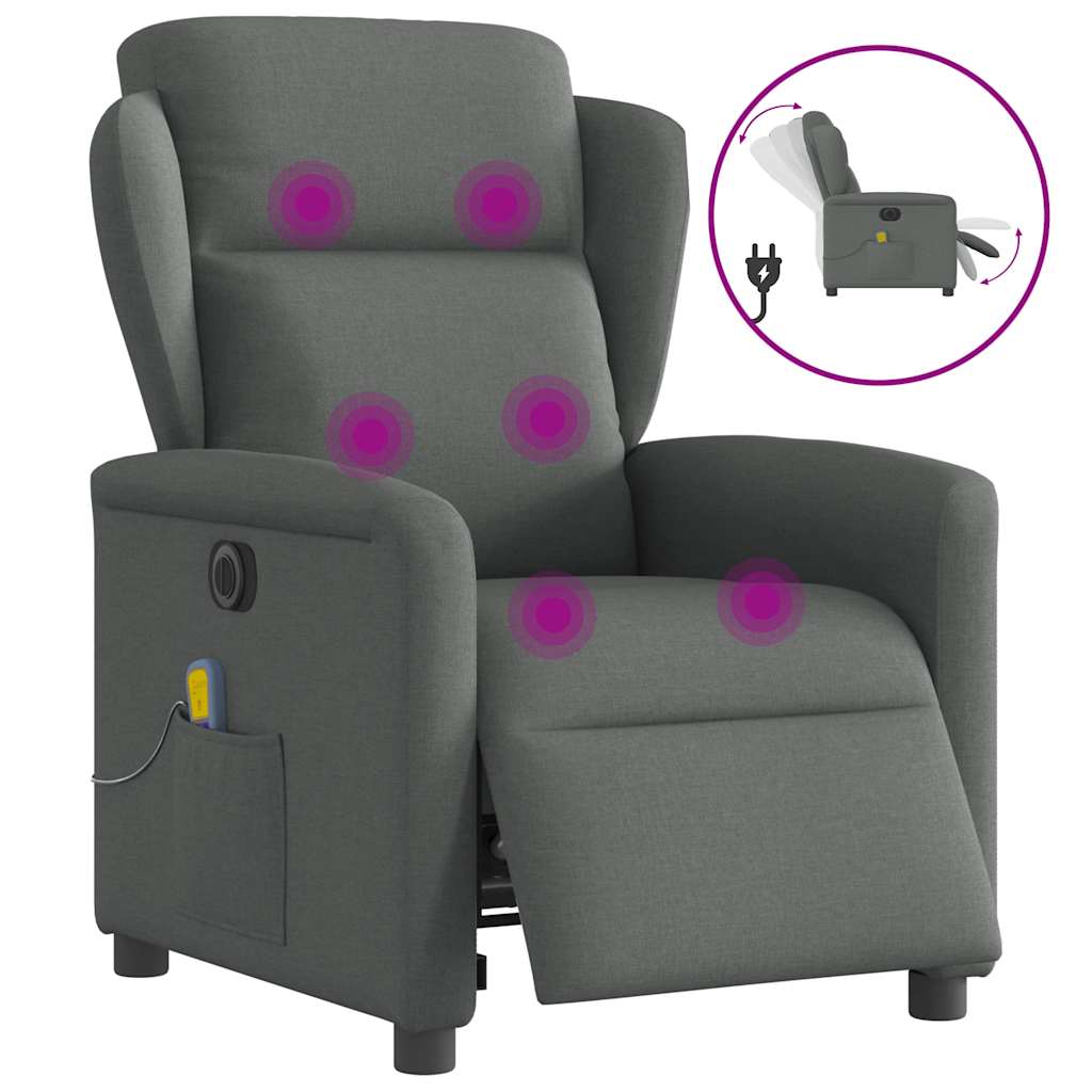 Fauteuil inclinable de massage électrique gris foncé tissu - XIOS