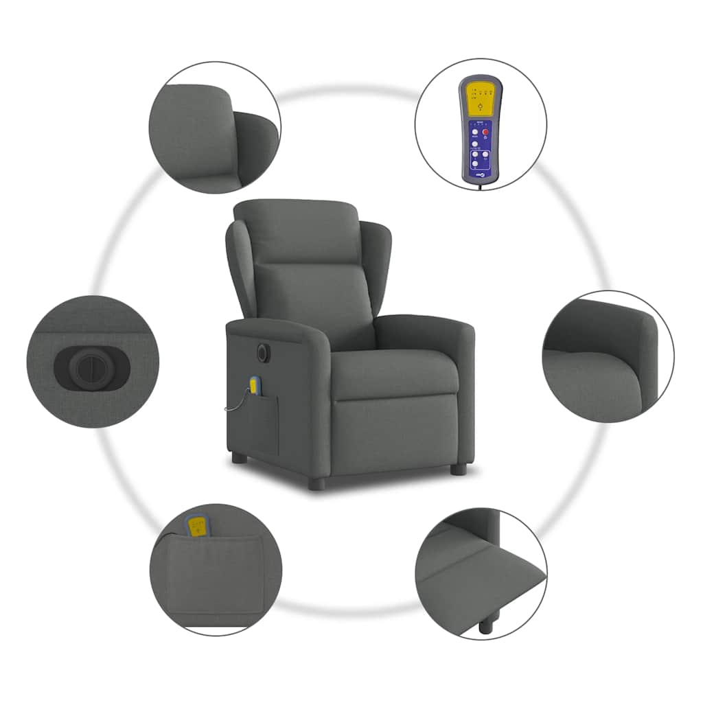 Fauteuil inclinable de massage électrique gris foncé tissu - XIOS