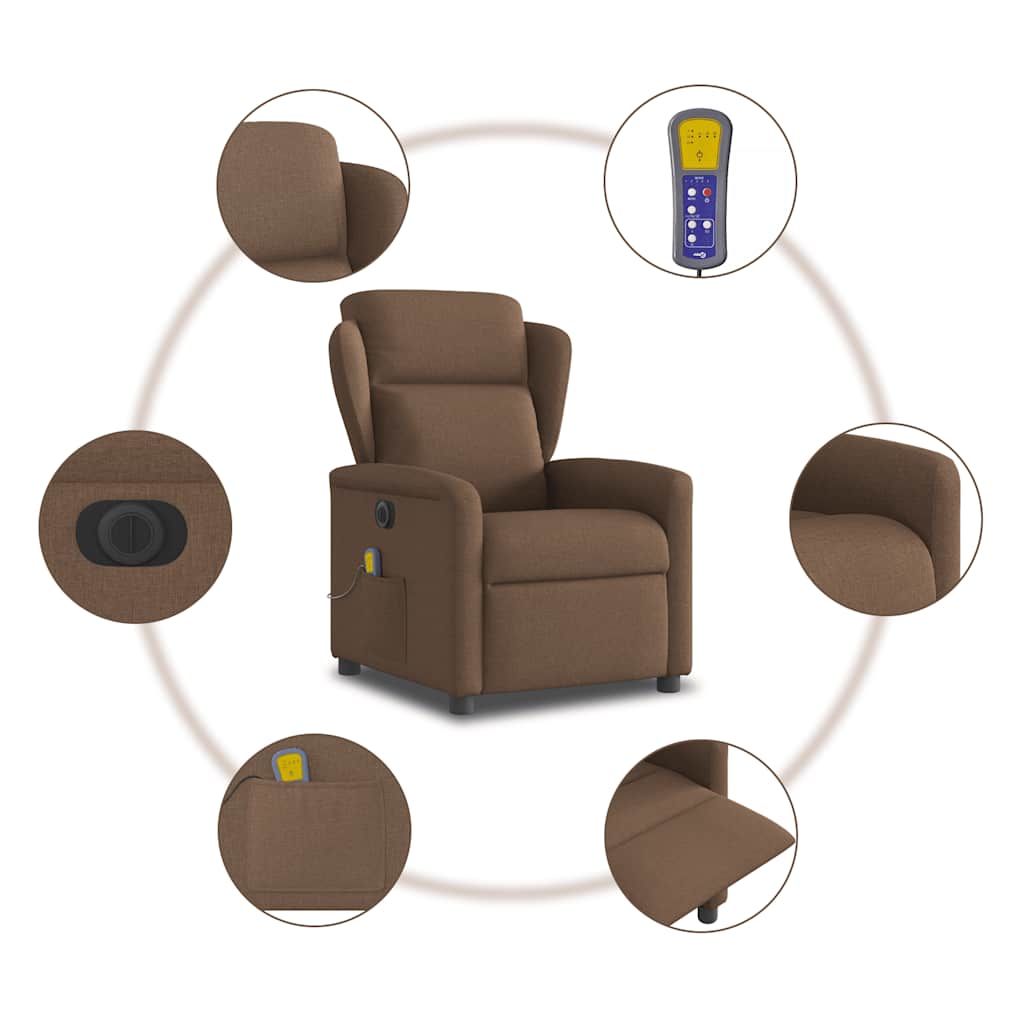 Fauteuil inclinable de massage électrique marron tissu - XIOS