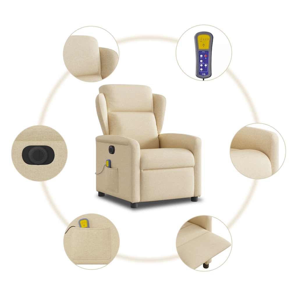 Fauteuil inclinable de massage électrique crème tissu - XIOS