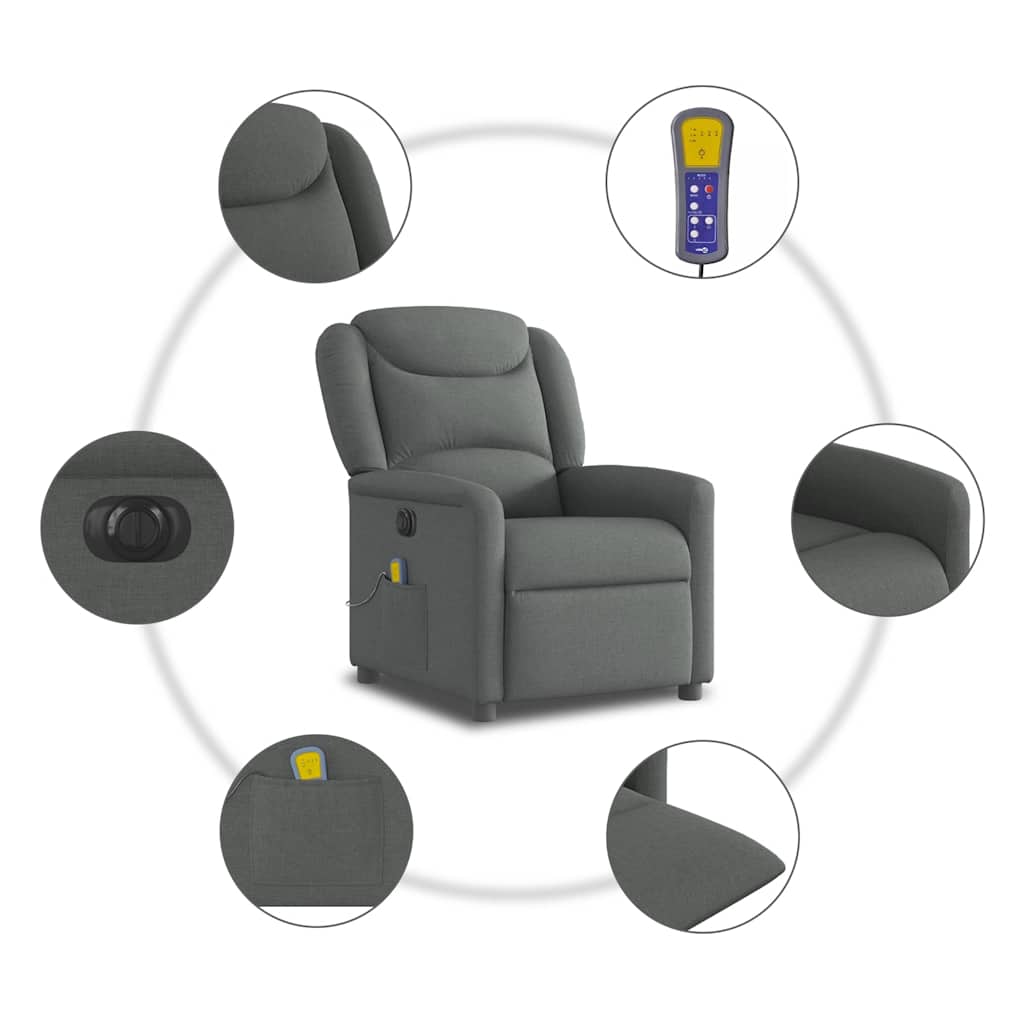 Fauteuil inclinable de massage électrique gris foncé tissu - XIOS