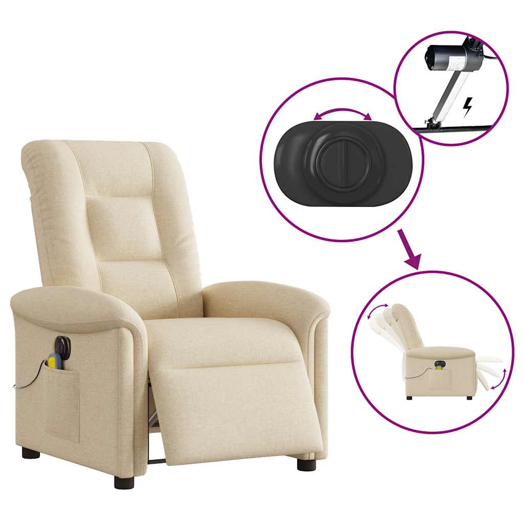 Fauteuil inclinable de massage électrique crème tissu
