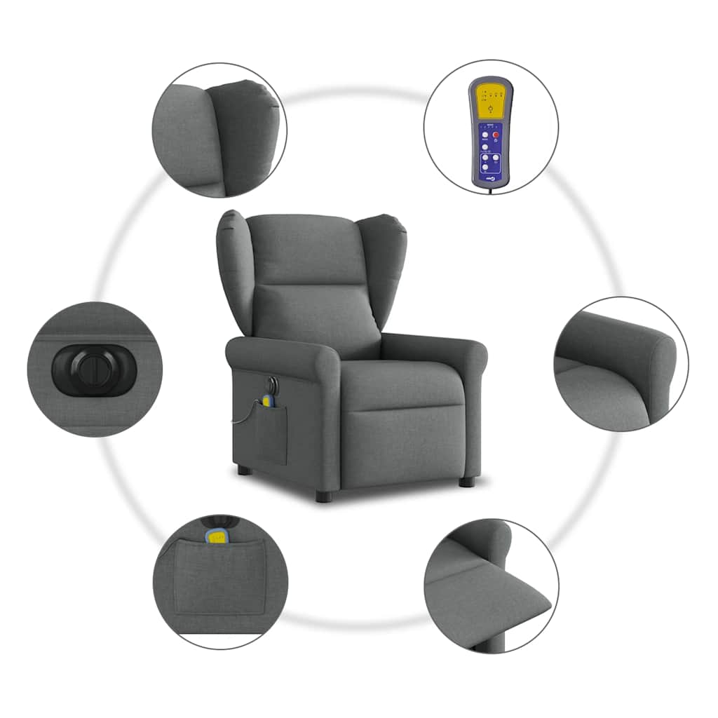 Fauteuil inclinable de massage électrique gris foncé tissu - XIOS