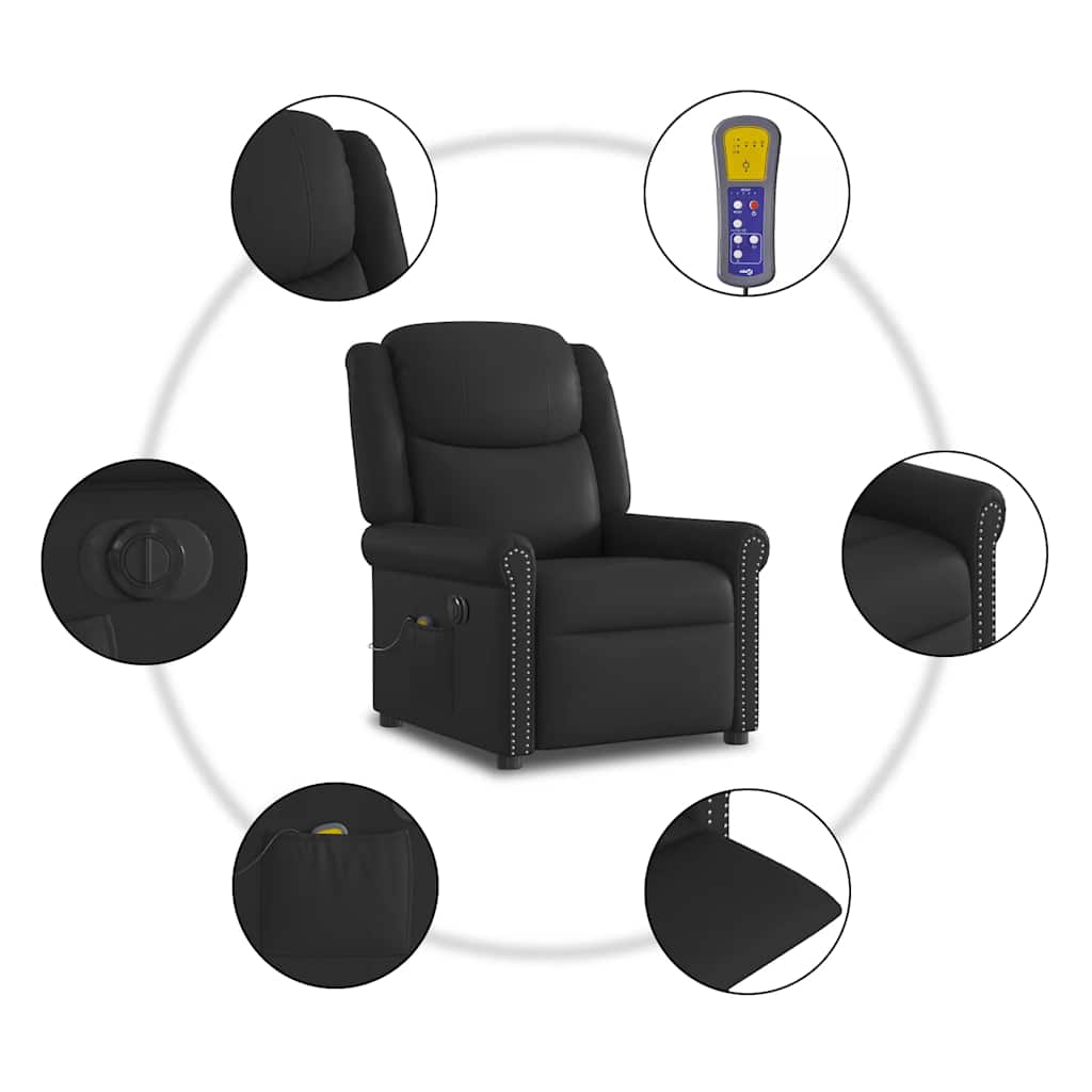 Fauteuil massage inclinable électrique noir brillant similicuir