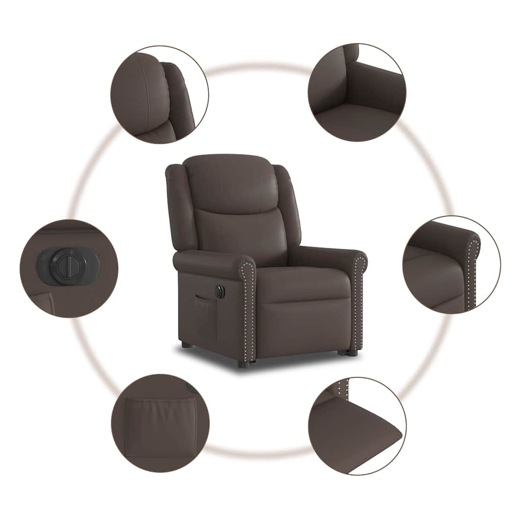 Fauteuil inclinable électrique marron brillant similicuir