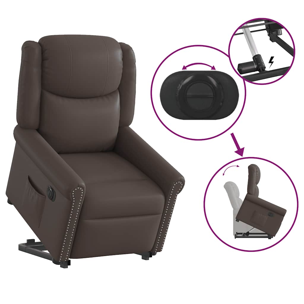 Fauteuil inclinable électrique marron brillant similicuir