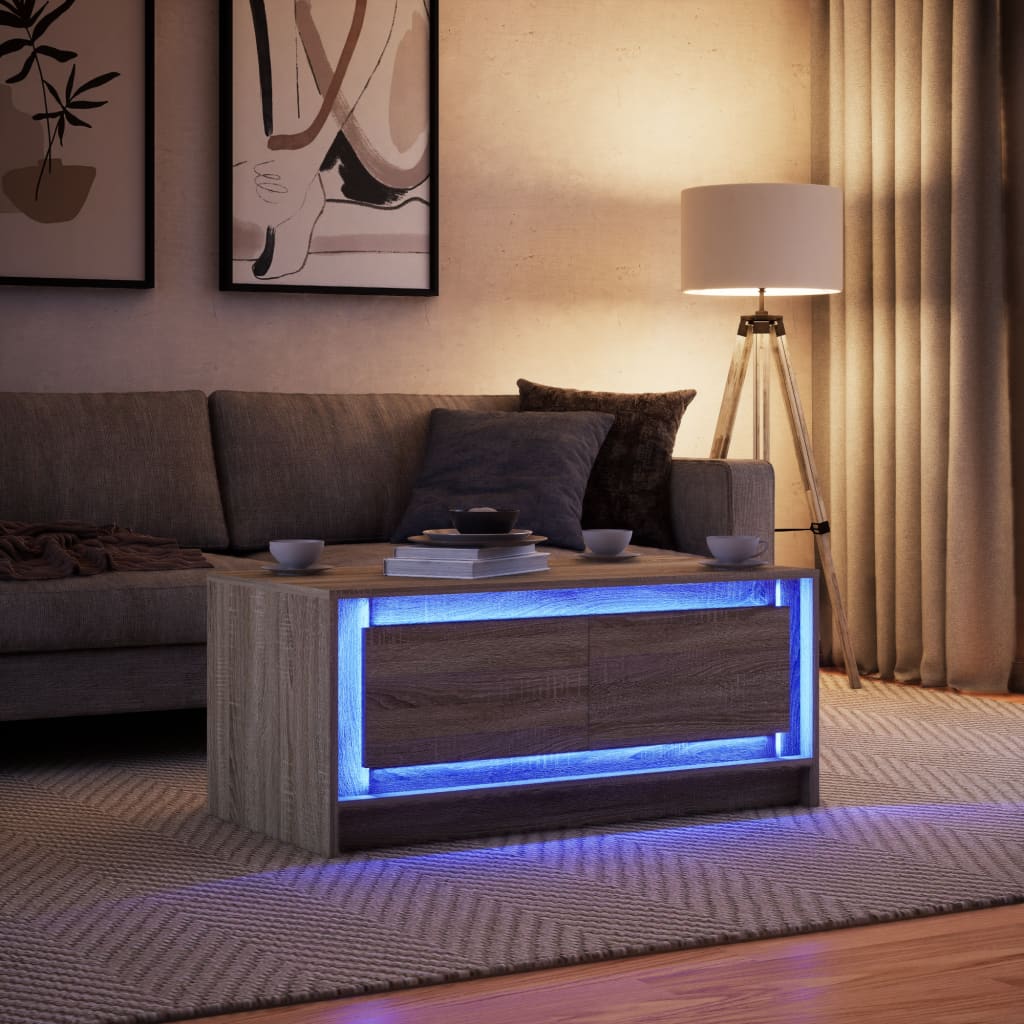 Table basse avec lumières LED chêne sonoma bois d'ingénierie XIOS