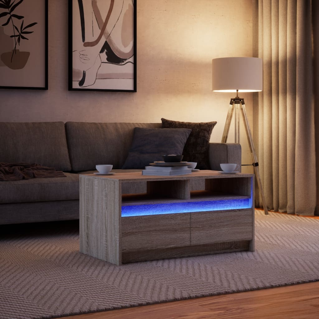 Table basse avec lumières LED chêne sonoma bois d'ingénierie - XIOS