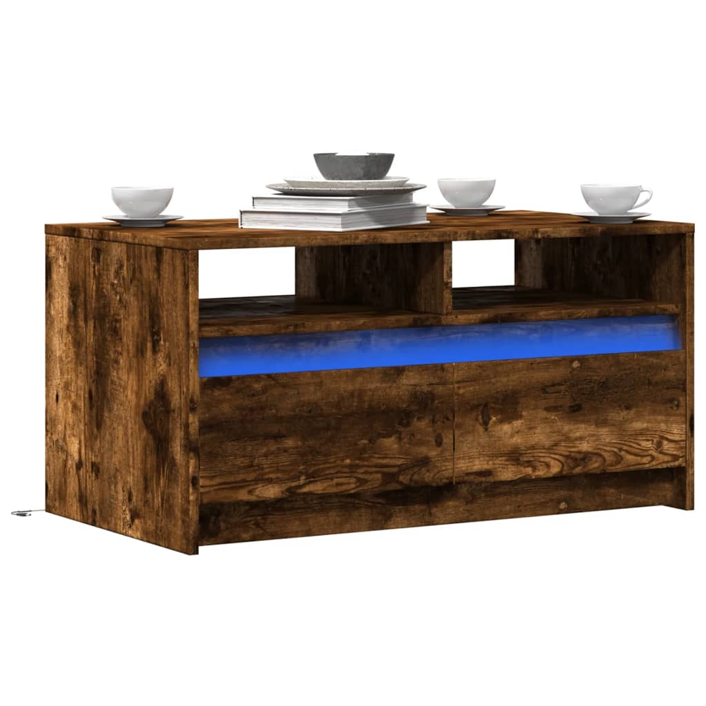 Table basse avec lumières LED chêne fumé ois d'ingénierie - XIOS