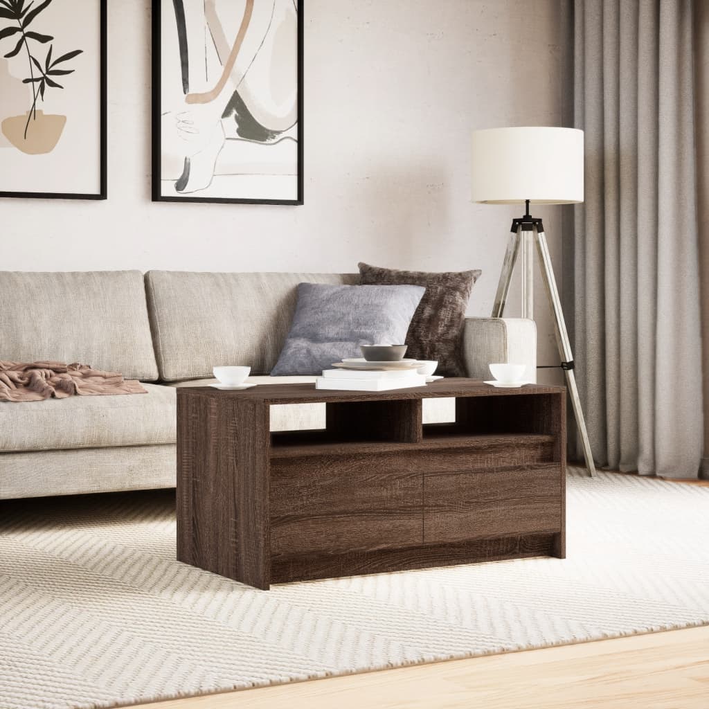 Table basse avec lumières LED chêne marron bois d'ingénierie - XIOS
