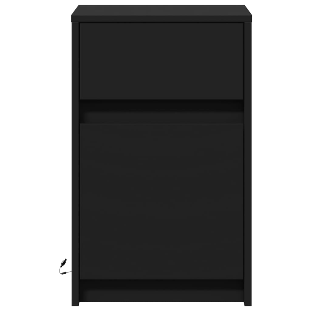 Armoire de chevet avec lumières LED noir bois d'ingénierie