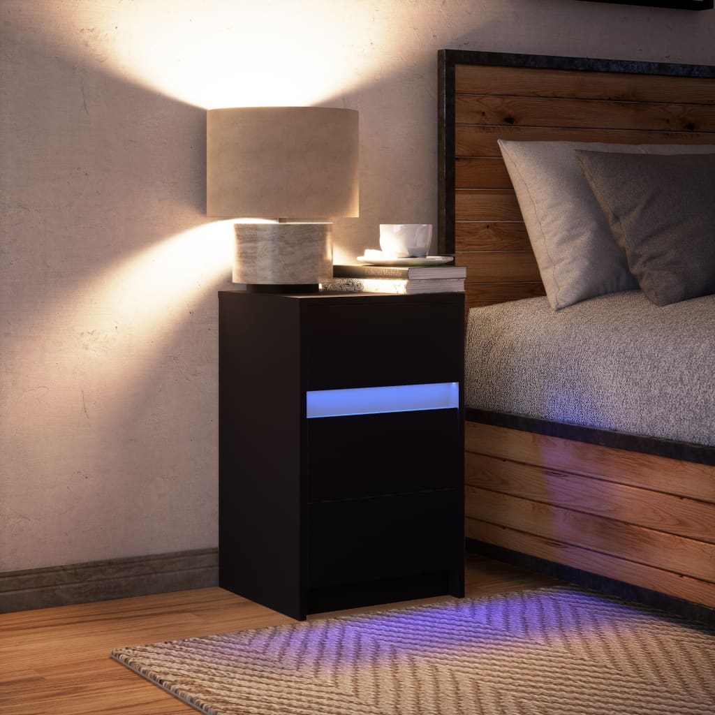 Armoire de chevet avec lumières LED noir bois d'ingénierie - XIOS