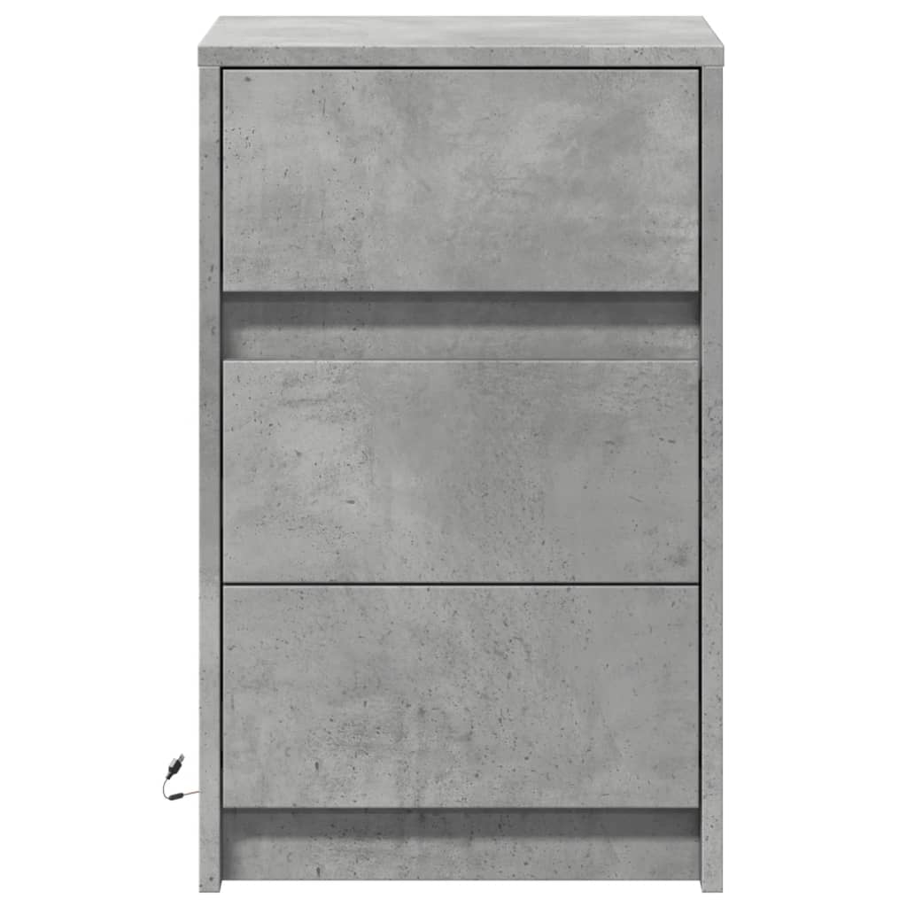 Armoire de chevet et lumières LED gris béton bois d'ingénierie - XIOS