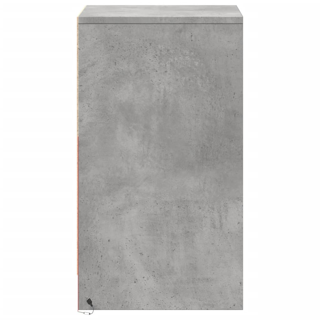 Armoire de chevet et lumières LED gris béton bois d'ingénierie - XIOS