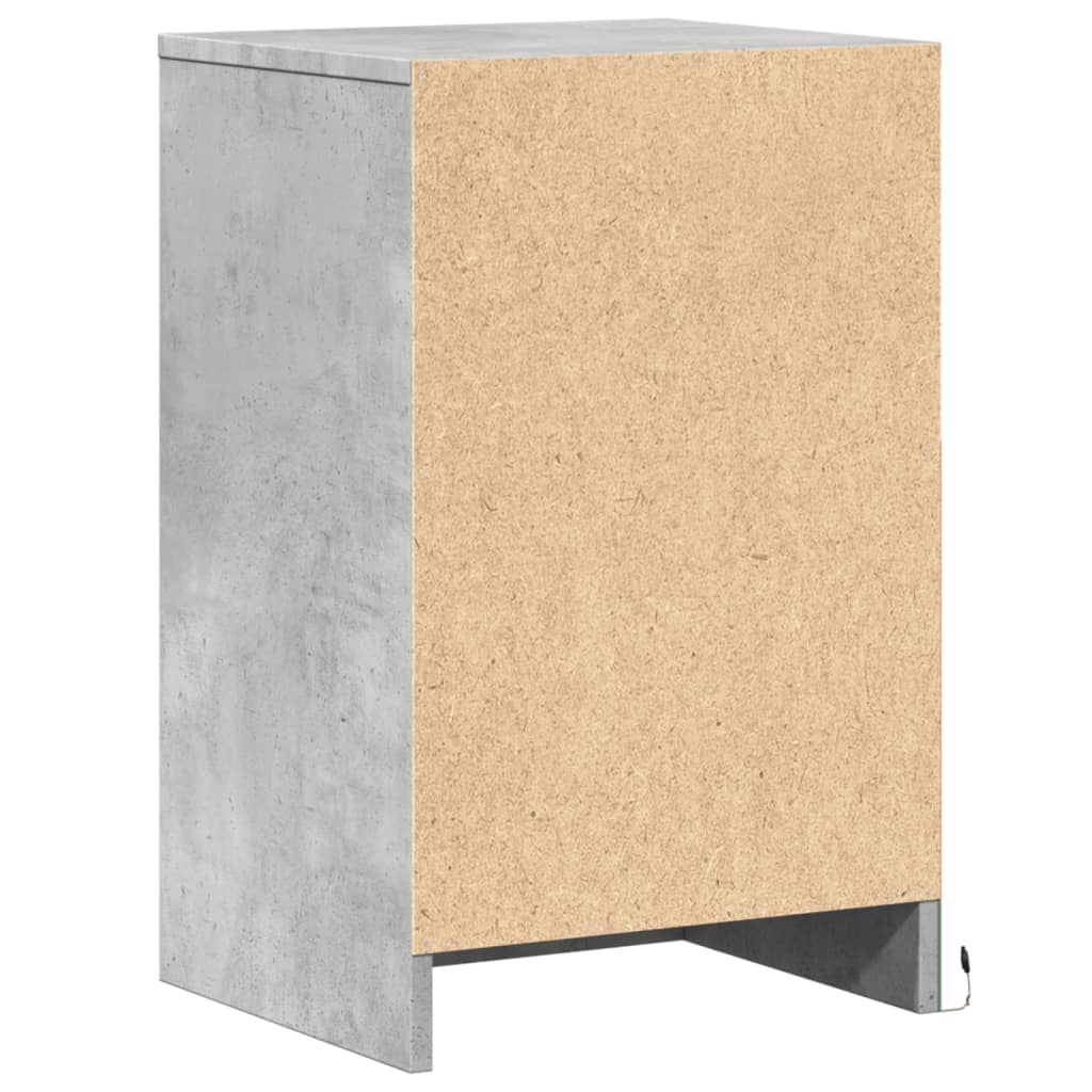 Armoire de chevet et lumières LED gris béton bois d'ingénierie - XIOS
