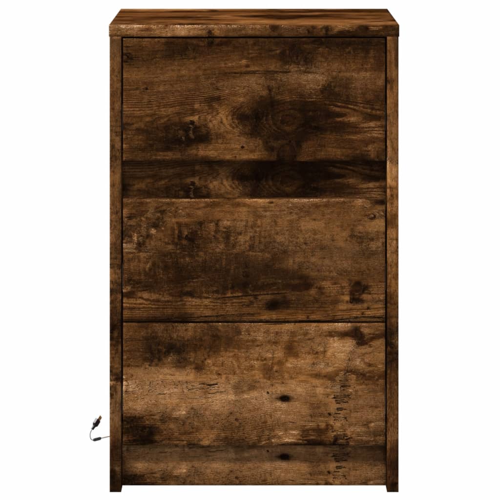Armoire de chevet et lumières LED chêne fumé bois d'ingénierie - XIOS