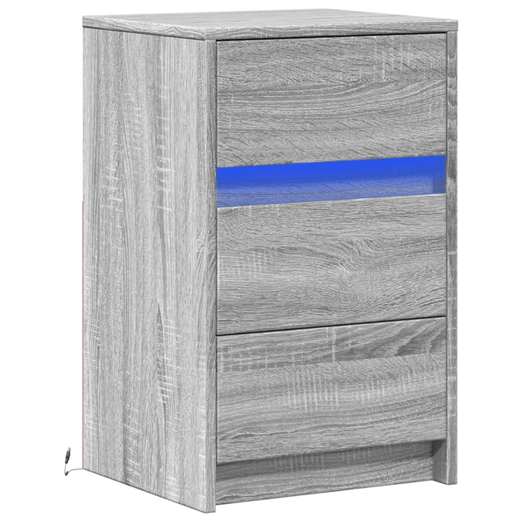 Armoire de chevet et lumières LED sonoma gris bois d'ingénierie - XIOS