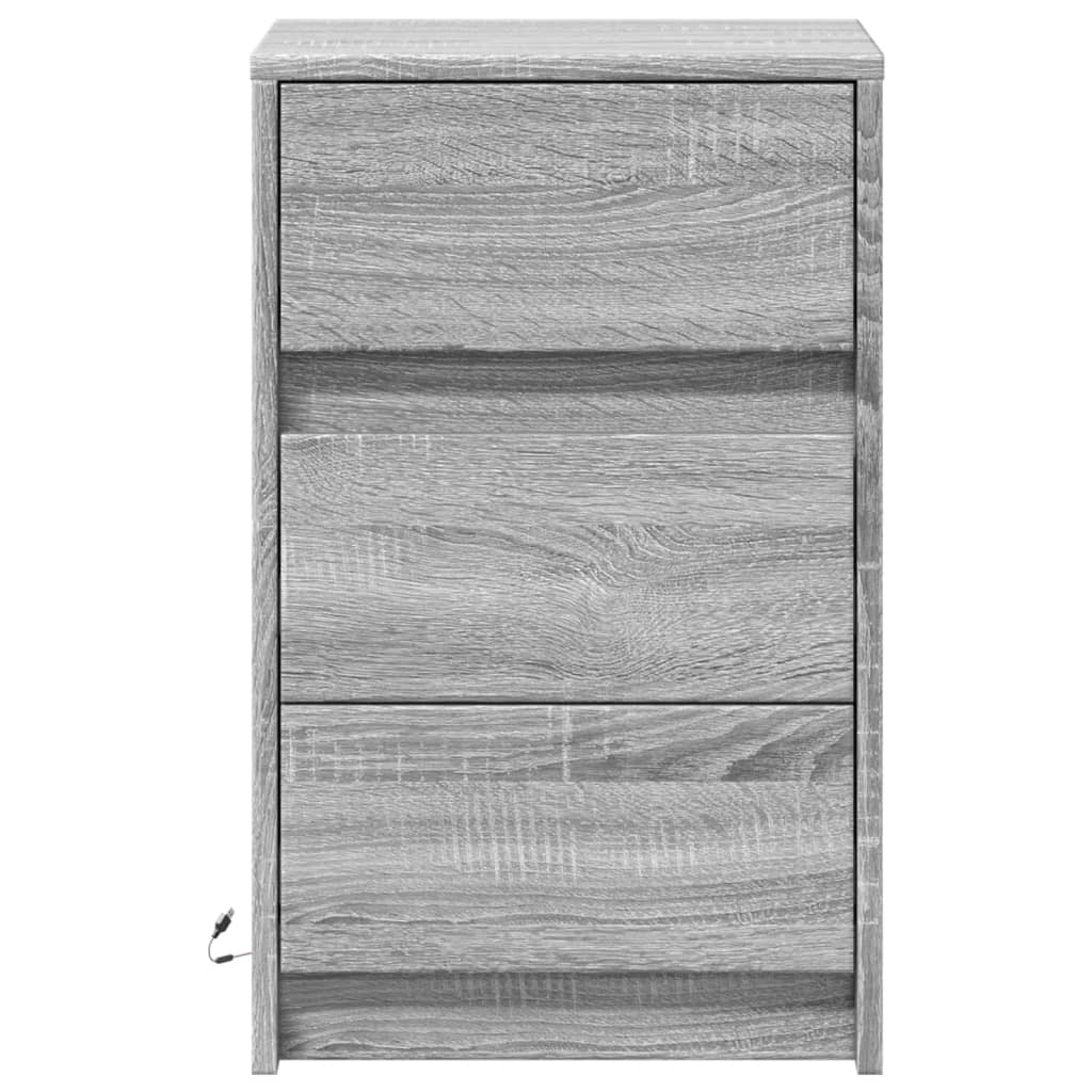 Armoire de chevet et lumières LED sonoma gris bois d'ingénierie - XIOS