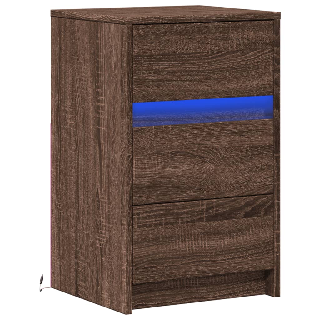Armoire de chevet et lumières LED chêne marron bois ingénierie - XIOS