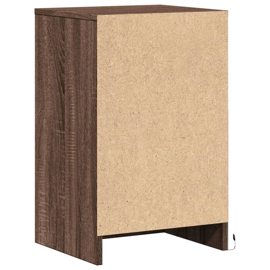 Armoire de chevet et lumières LED chêne marron bois ingénierie - XIOS