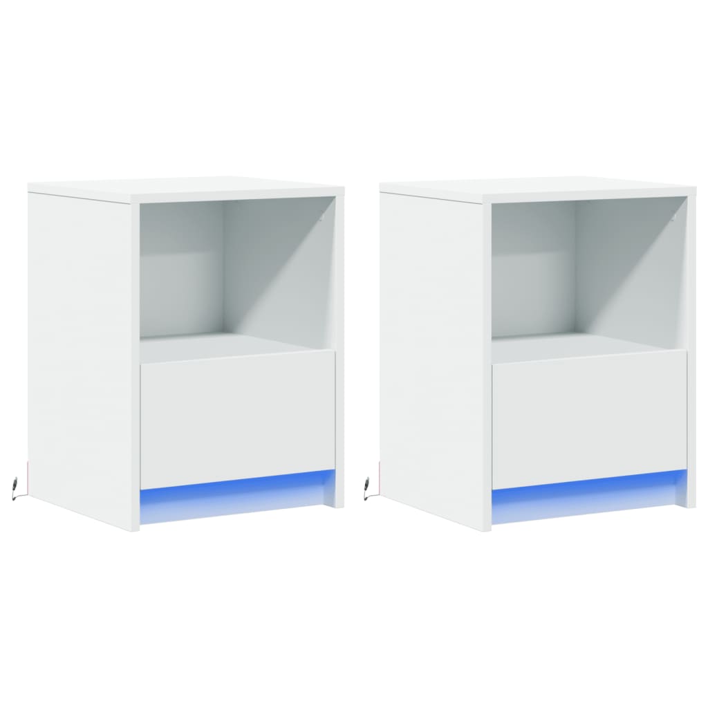 Armoires de chevet et lumières LED 2pcs blanc bois d'ingénierie - XIOS