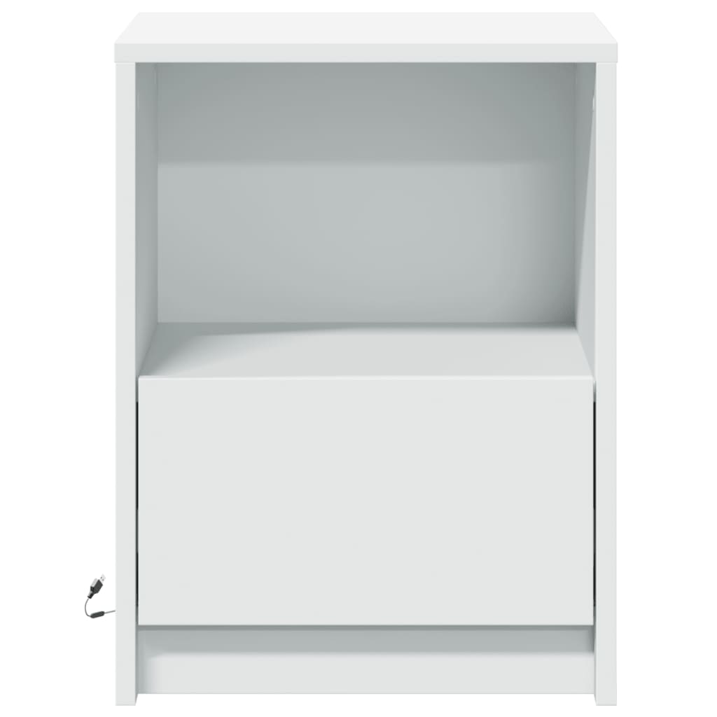 Armoires de chevet et lumières LED 2pcs blanc bois d'ingénierie - XIOS