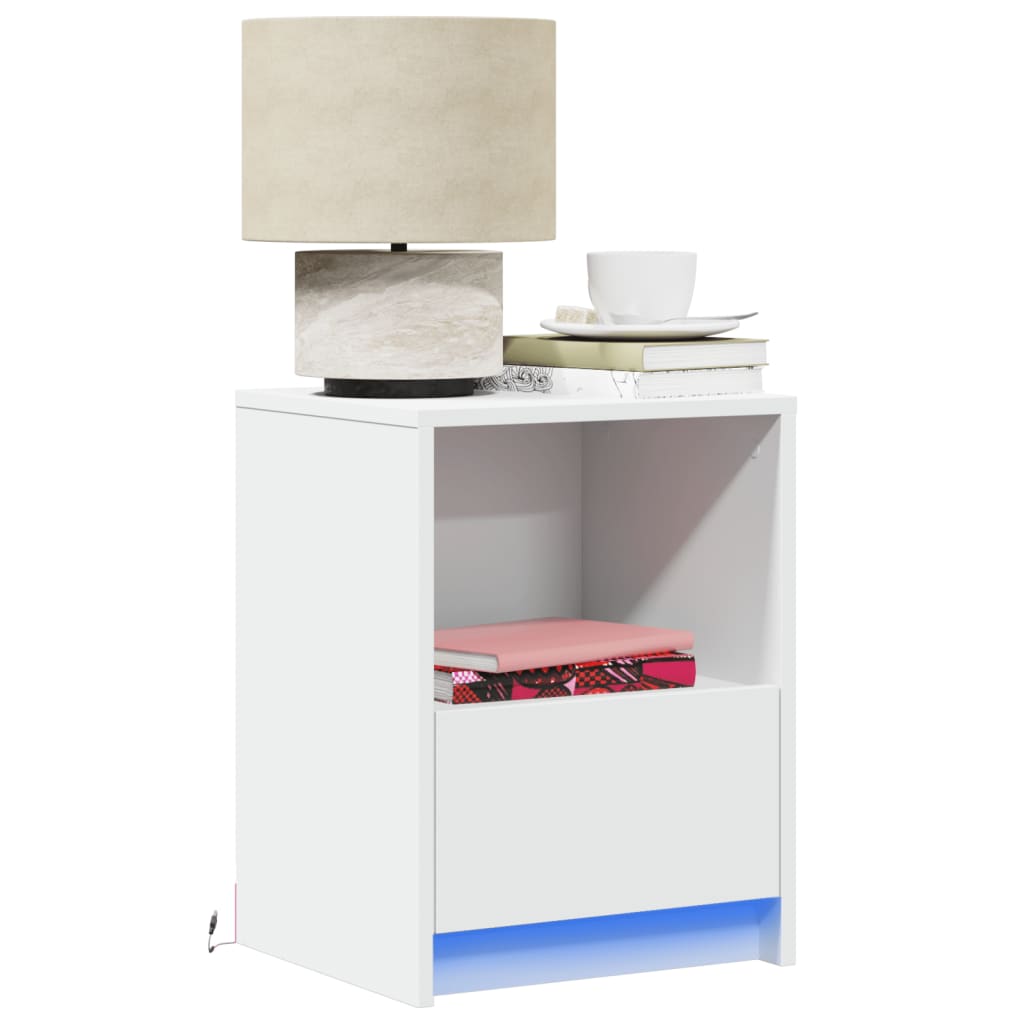 Armoires de chevet et lumières LED 2pcs blanc bois d'ingénierie - XIOS