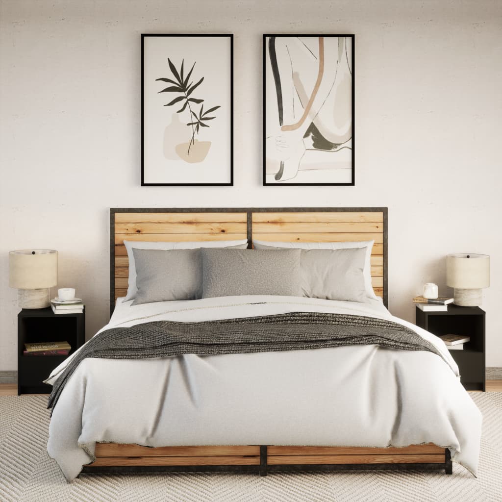 Armoires de chevet et lumières LED 2 pcs noir bois d'ingénierie - XIOS