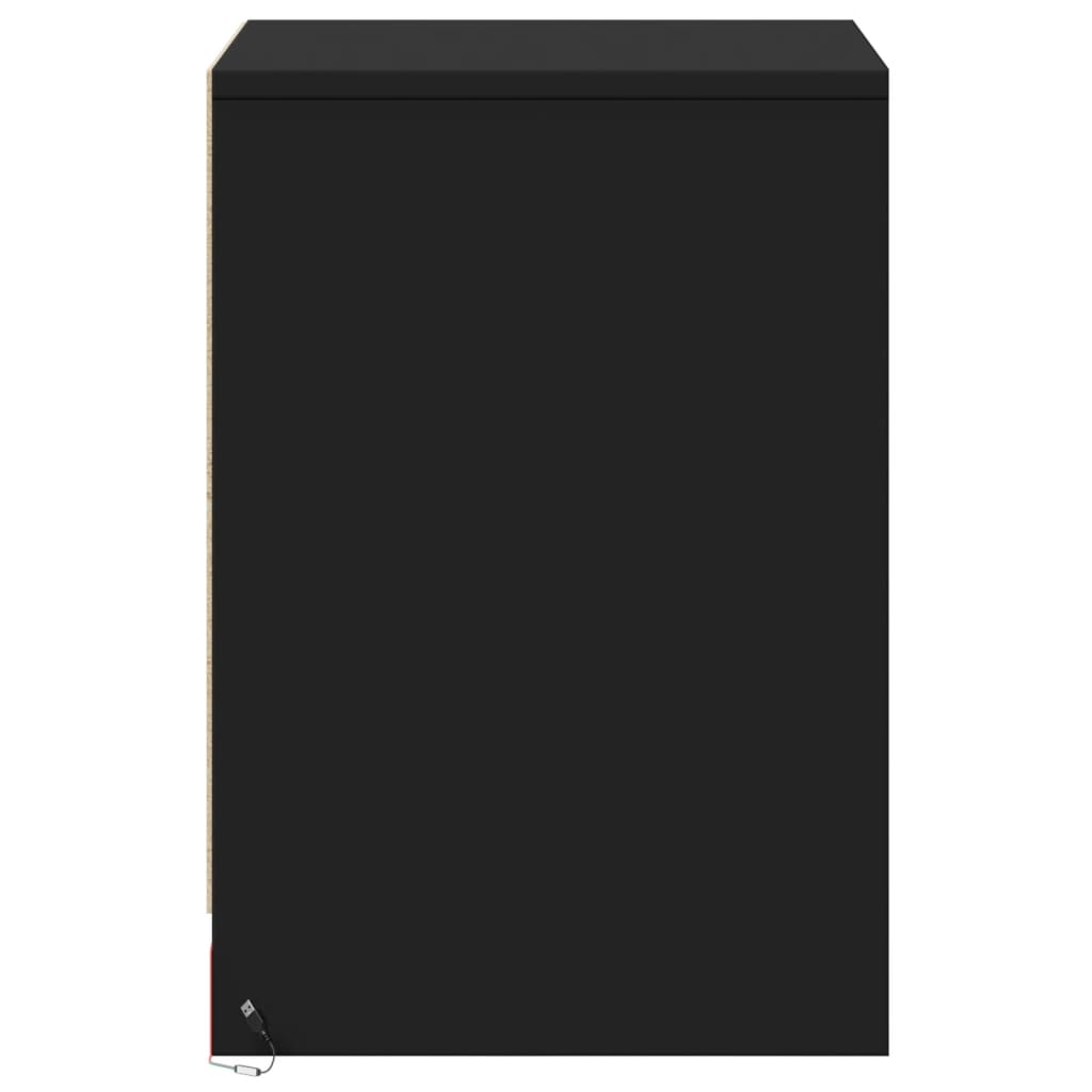 Armoires de chevet et lumières LED 2 pcs noir bois d'ingénierie - XIOS