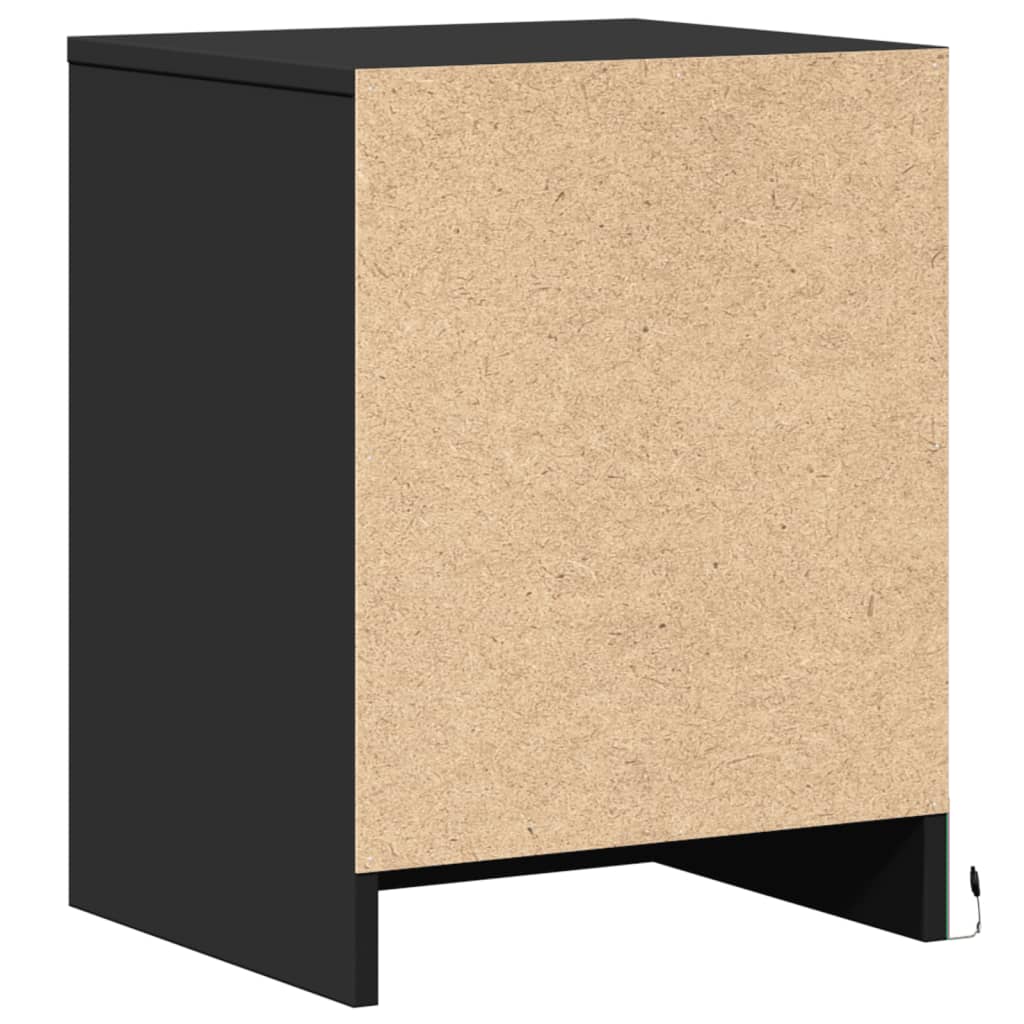 Armoires de chevet et lumières LED 2 pcs noir bois d'ingénierie - XIOS
