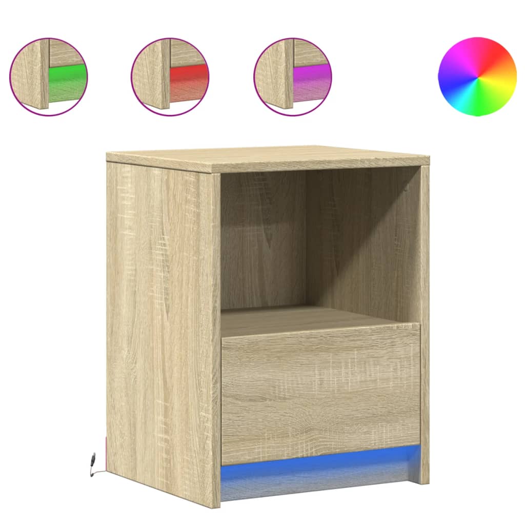 Armoires de chevet et lumières LED 2 pcs chêne sonoma - XIOS