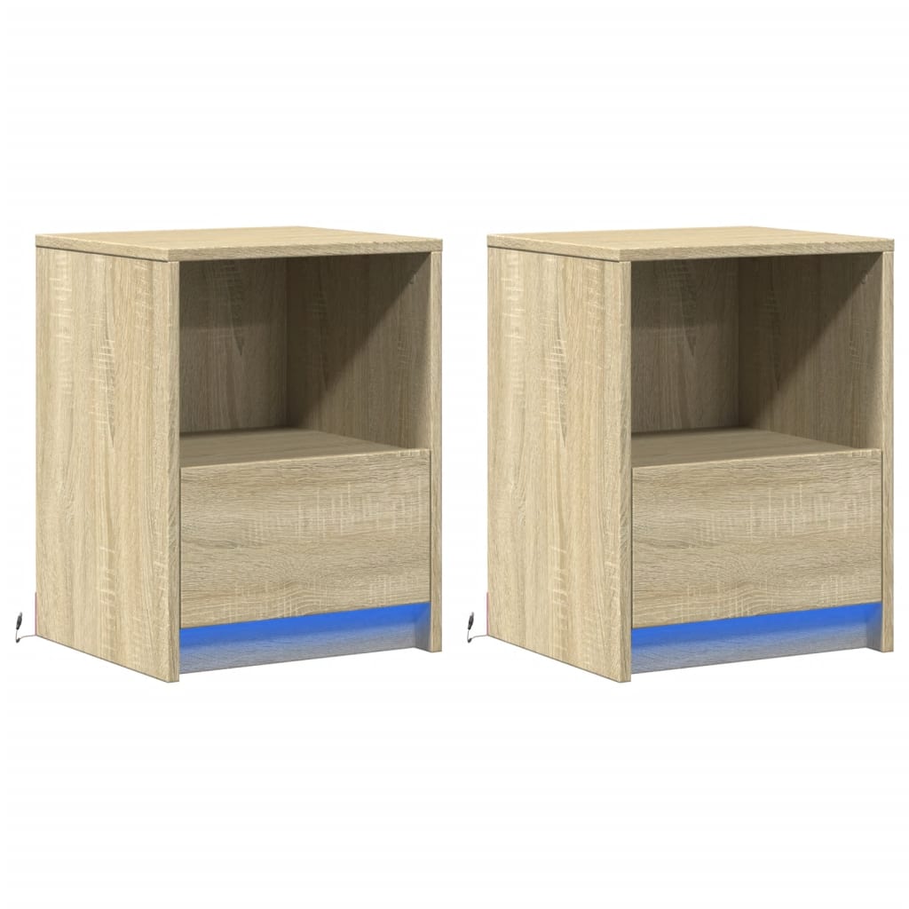 Armoires de chevet et lumières LED 2 pcs chêne sonoma - XIOS
