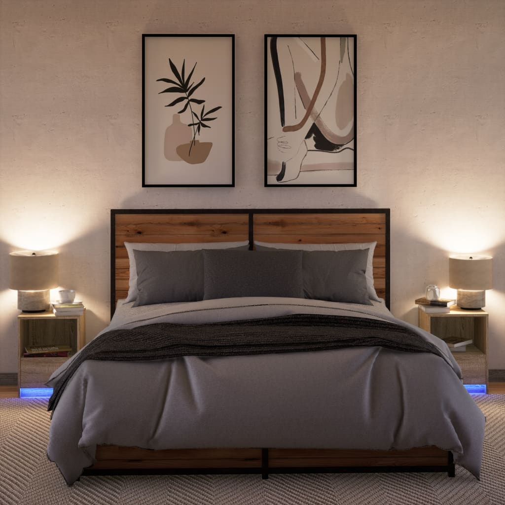 Armoires de chevet et lumières LED 2 pcs chêne sonoma - XIOS