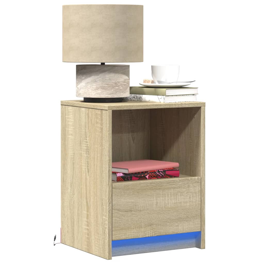 Armoires de chevet et lumières LED 2 pcs chêne sonoma - XIOS