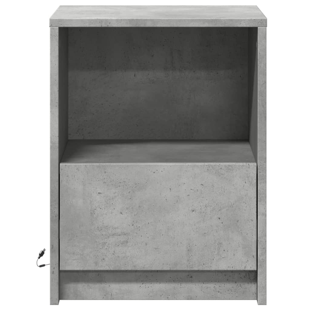 Armoire de chevet et lumières LED gris béton bois d'ingénierie - XIOS