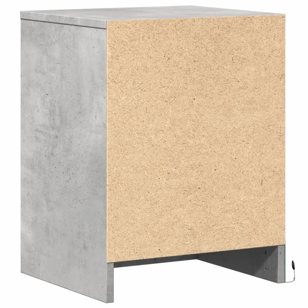 Armoire de chevet et lumières LED gris béton bois d'ingénierie - XIOS