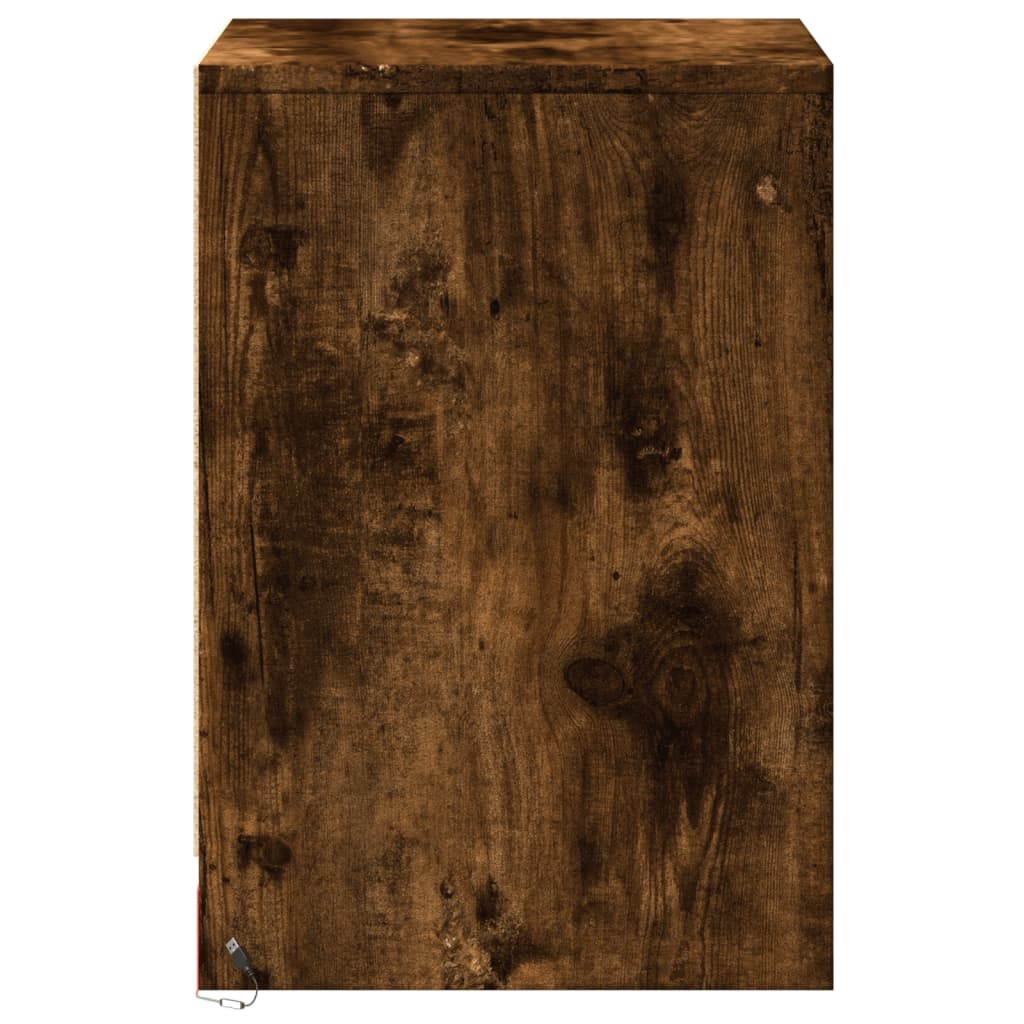 Armoire de chevet et lumières LED chêne fumé bois d'ingénierie - XIOS