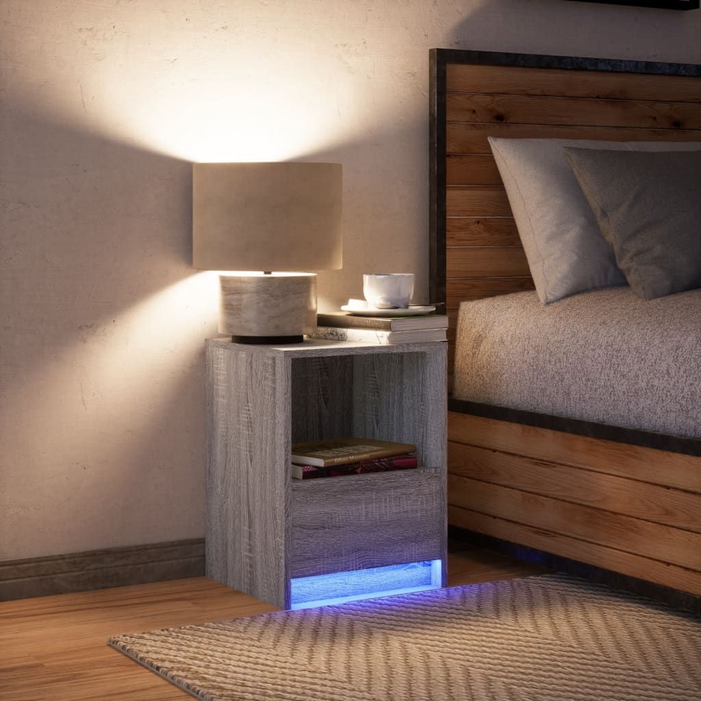 Armoires de chevet et lumières LED 2 pcs chêne fumé - XIOS