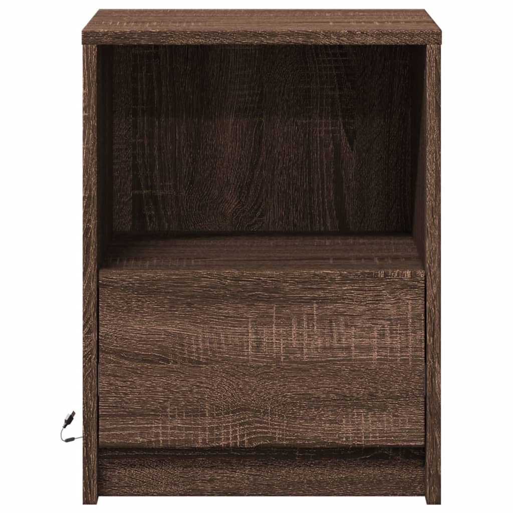 Armoire de chevet et lumières LED chêne marron bois ingénierie - XIOS