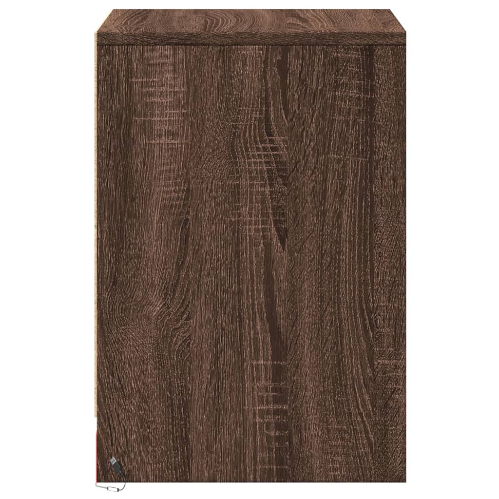 Armoire de chevet et lumières LED chêne marron bois ingénierie - XIOS