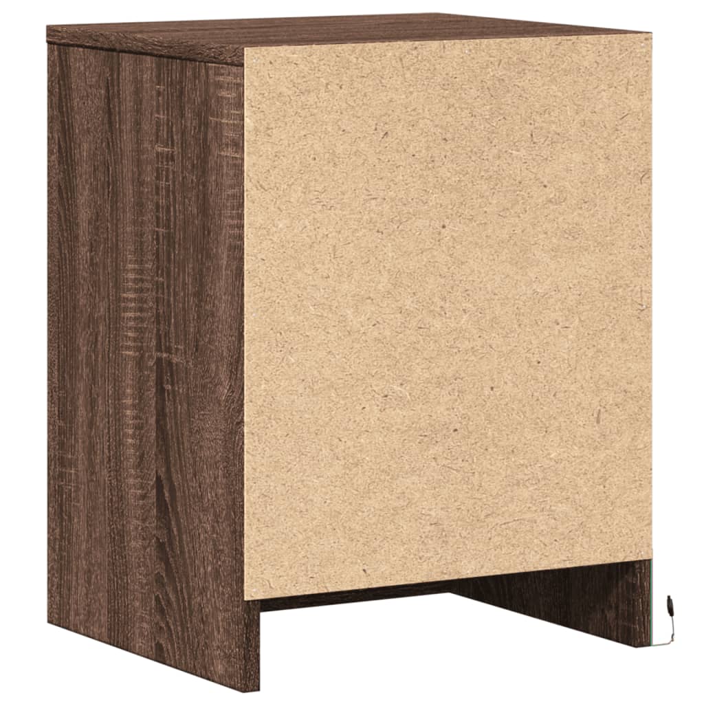 Armoire de chevet et lumières LED chêne marron bois ingénierie - XIOS
