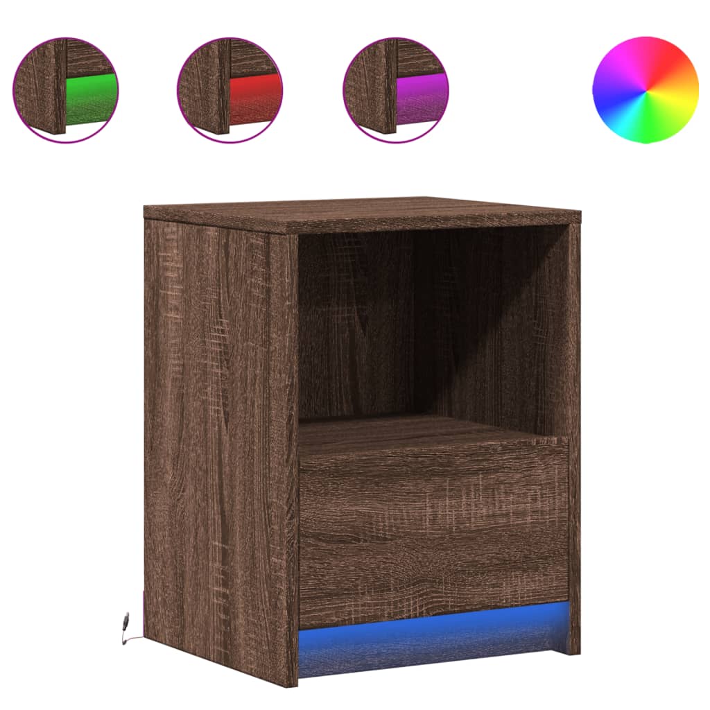 Armoires de chevet et lumières LED 2 pcs chêne marron - XIOS
