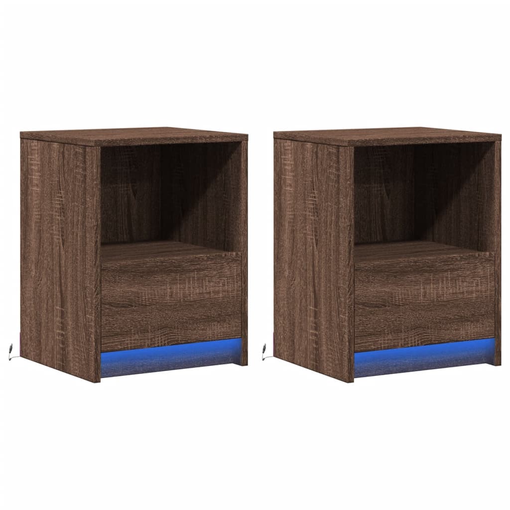 Armoires de chevet et lumières LED 2 pcs chêne marron - XIOS