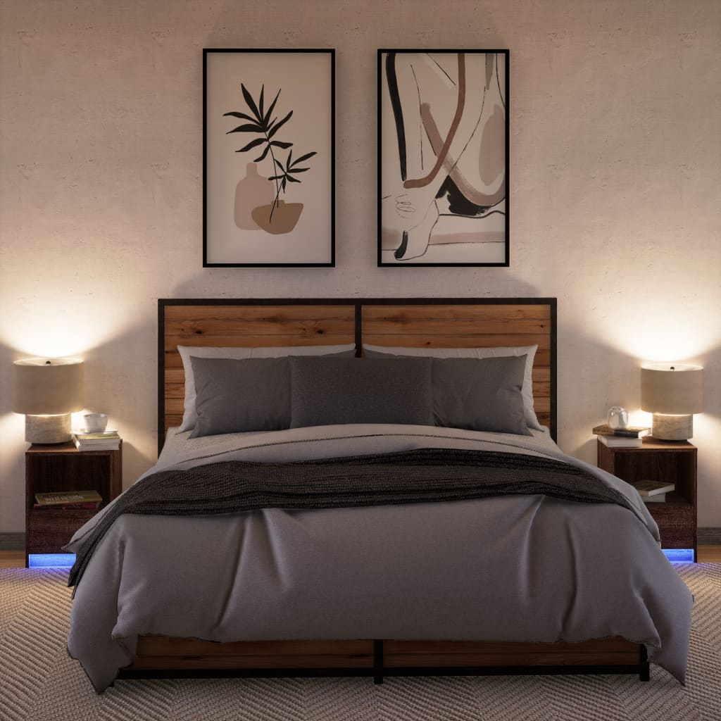 Armoires de chevet et lumières LED 2 pcs chêne marron - XIOS
