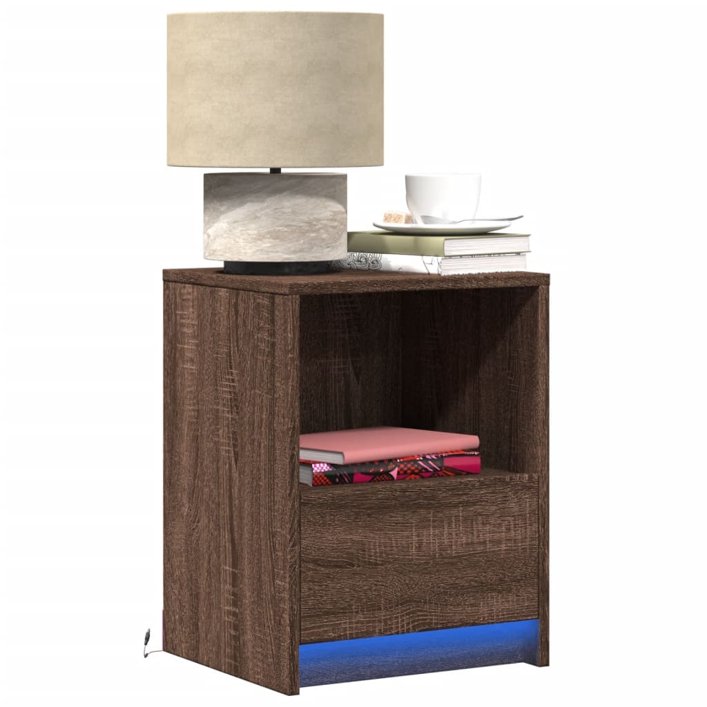 Armoires de chevet et lumières LED 2 pcs chêne marron - XIOS