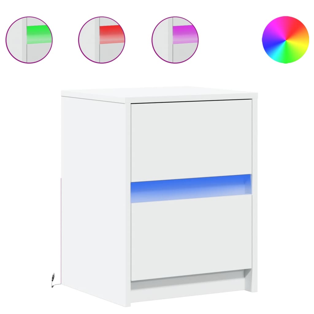Armoires de chevet et lumières LED 2pcs blanc bois d'ingénierie - XIOS