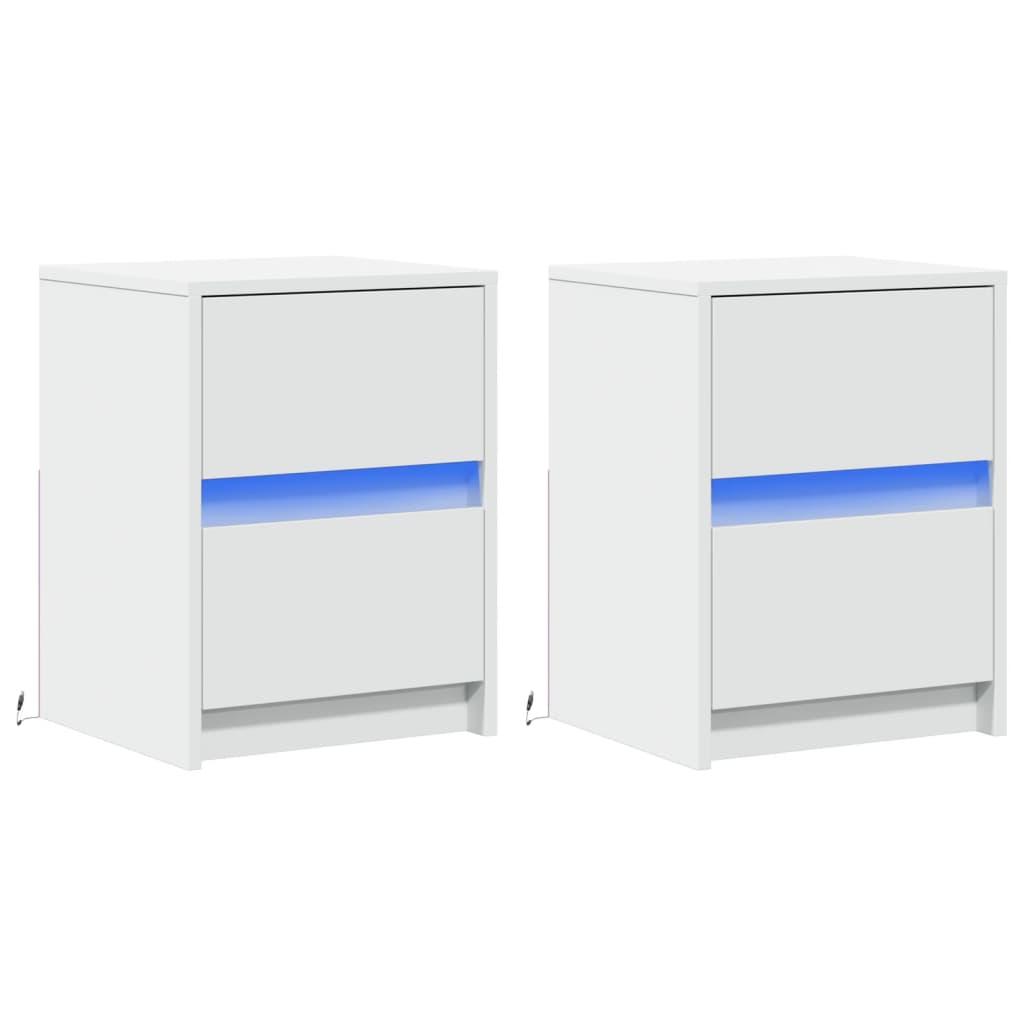 Armoires de chevet et lumières LED 2pcs blanc bois d'ingénierie - XIOS