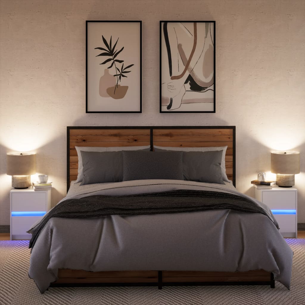 Armoires de chevet et lumières LED 2pcs blanc bois d'ingénierie - XIOS